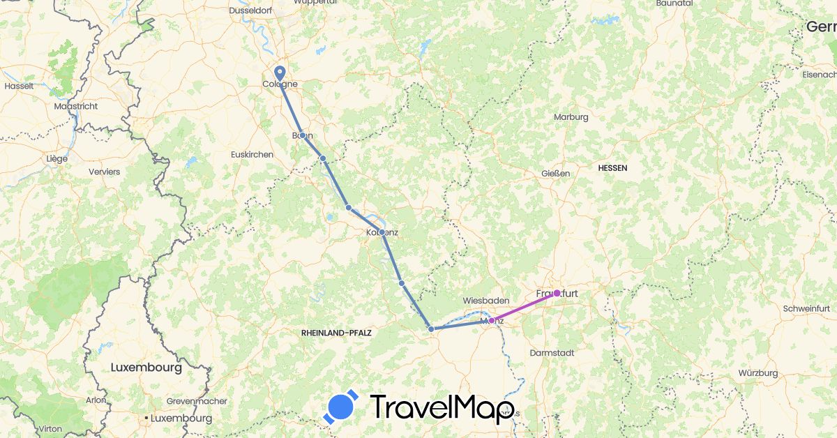 TravelMap itinerary: driving, cycling, train in Germany (Europe)