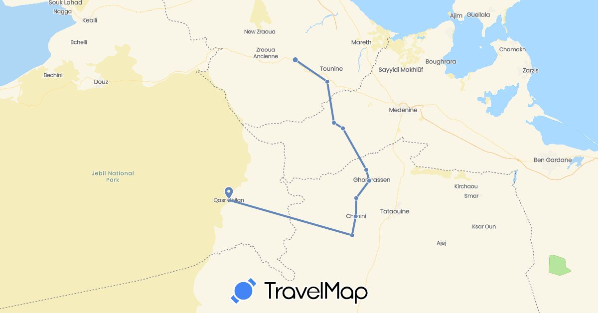 TravelMap itinerary: driving, cycling in Tunisia (Africa)